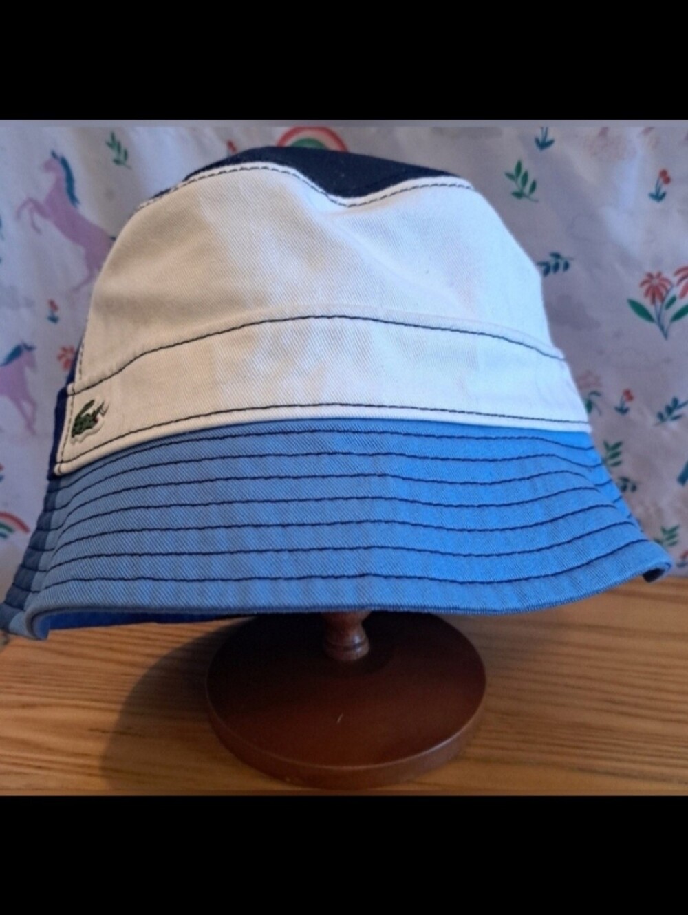 NWOT Lacoste Pique Blue & White Colorblock Casual Unisex Bucket Hat Cap